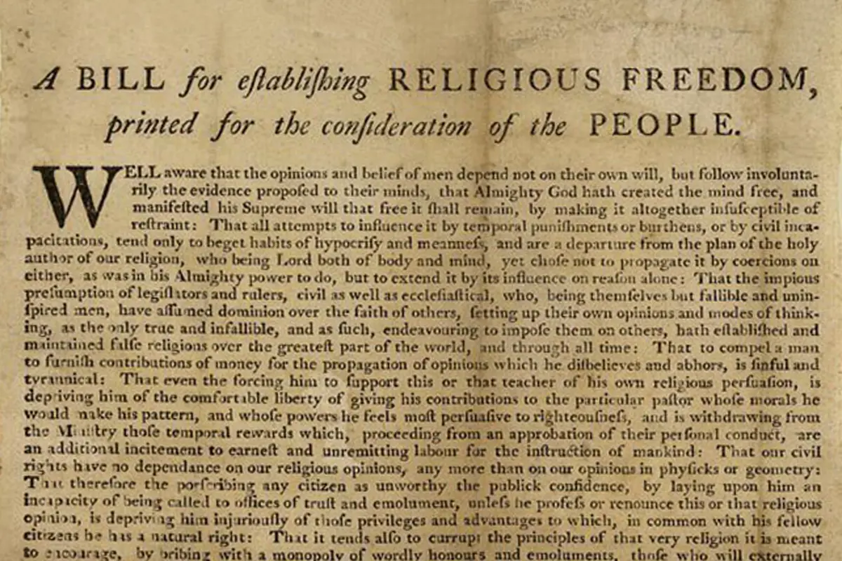 Printed version of the Virginia Statute for Religious Freedom