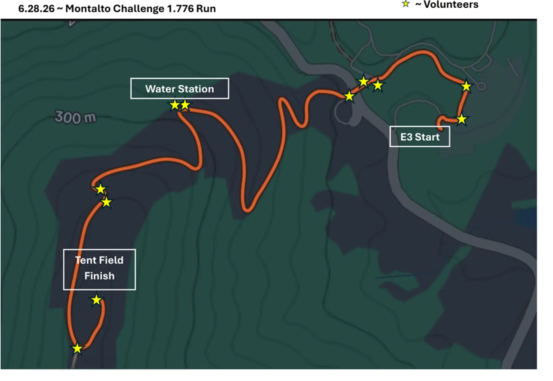 A graphic representation of the run route of the Montalto Challenge at Monticello.
